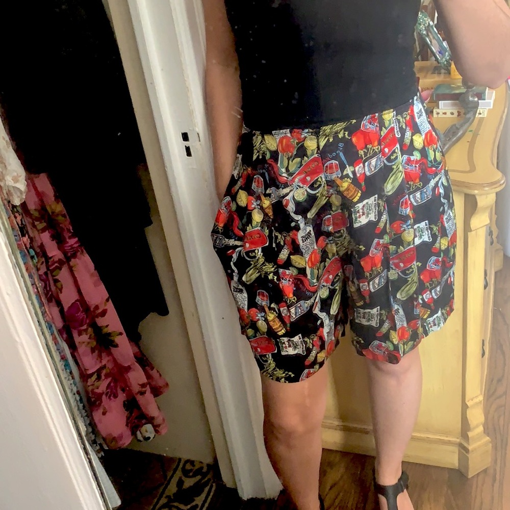 VINTAGE SILK NICOLE MILLER BLOODY MARY NOVELTY PRINT HIGH WAIST SHORTS 90s Y2K - Picture 9 of 11